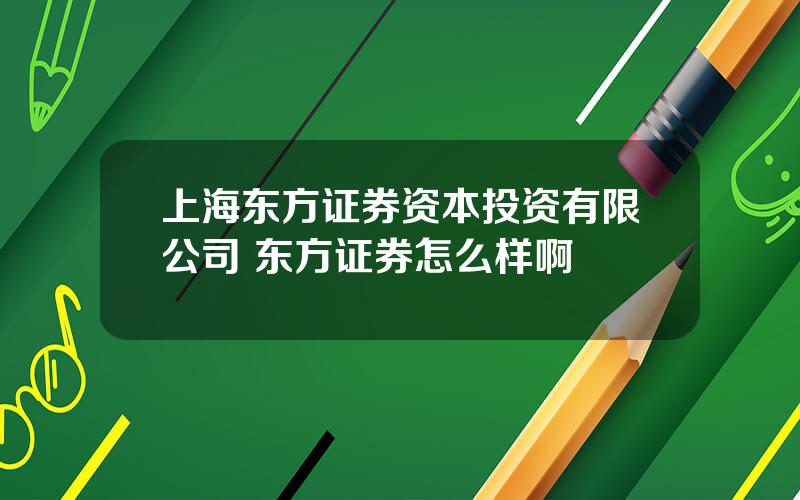 上海东方证券资本投资有限公司 东方证券怎么样啊